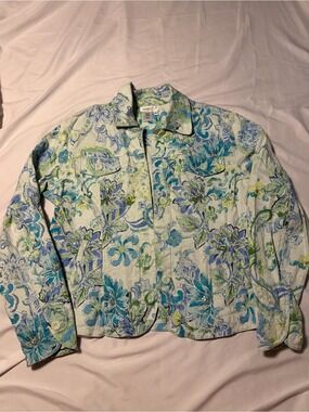 Coldwater Creek Jacket Women’s Small  Floral  Blue Green Preppy Classic Sequin
